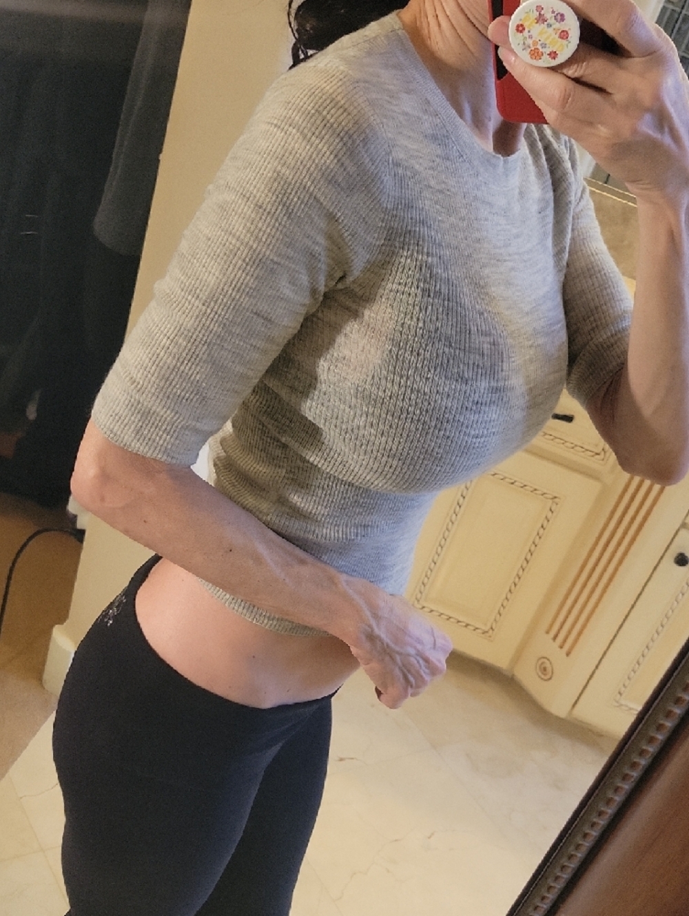 Vince 1/2-Sleeve Knit Lightweight Semi-sheer Gray Heathered Top, XS - Picture 3 of 15